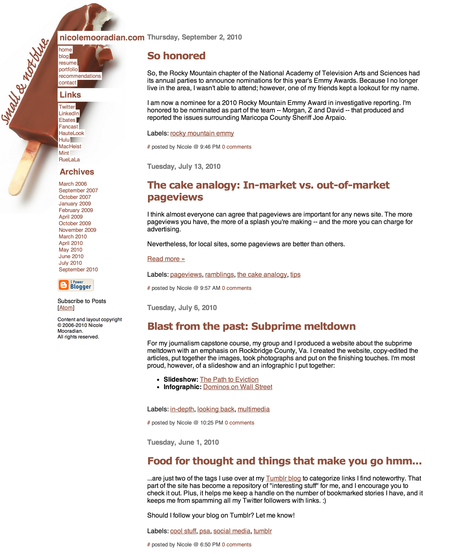 Blog layout with ice cream bar